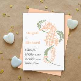 Peach Seepferd mit Salbei-Algenhochzeit Einladung