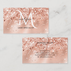 Peach Shimmer Glitzer Rose Gold Monogram Visitenkarte