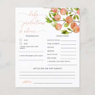 Peach Shower Baby Predictions et carte de conseil