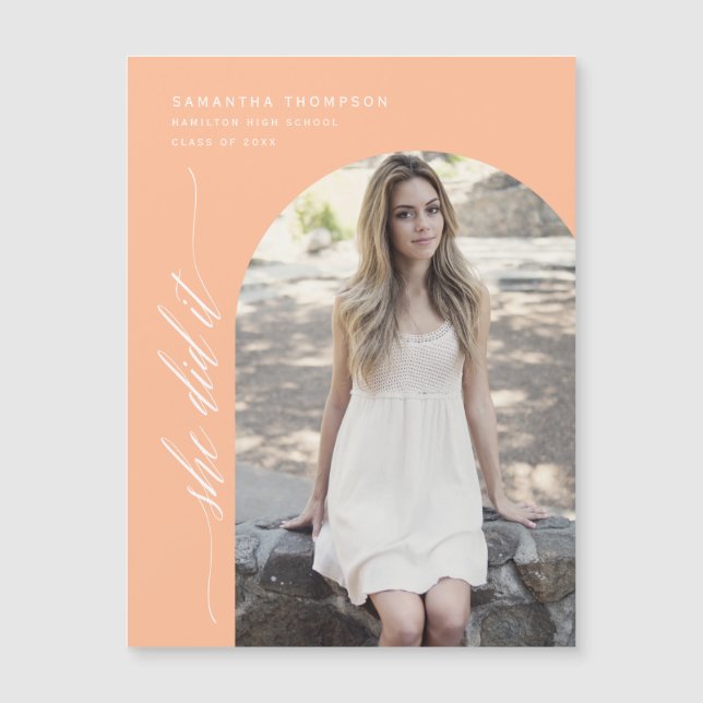 Peach Sie hat es Arch Foto Abschluss Magnet (Vorderseite)
