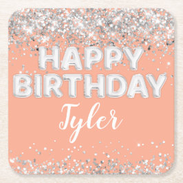 Peach Silver Birthday Party Rechteckiger Pappuntersetzer