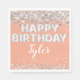 Peach Silver Birthday Party Serviette