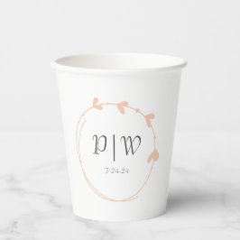 Peach Simple Heart Wreath Monogram Wedding Pappbecher