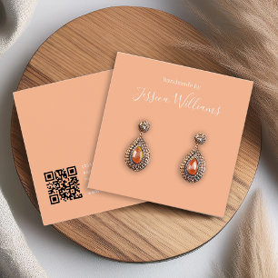 Peach Simple Modern QR Code Earring Carte d'affich