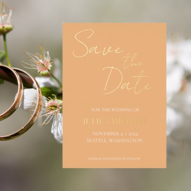 Peach Simple Style Wedding Save the Date Folieneinladung (In Situ Wedding)