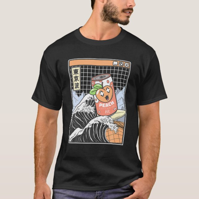 Peach Soda Surfing Kanagawa Wave Kawaii Anime Vapo T-Shirt (Vorderseite)