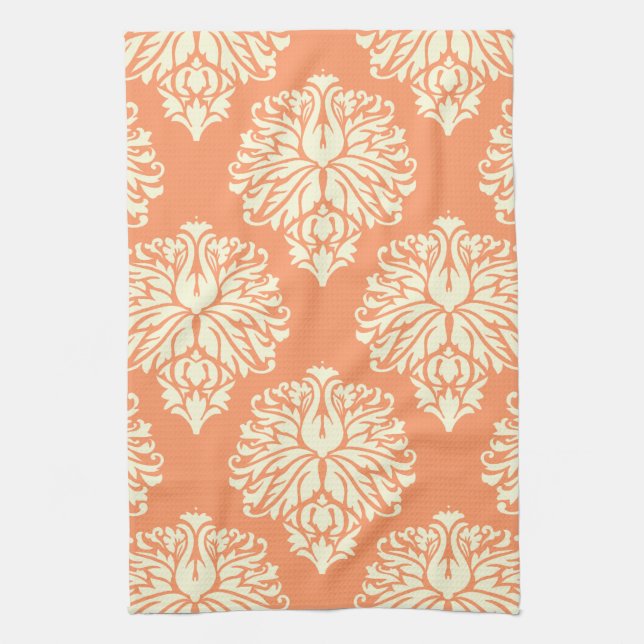 Peach Southern Hütte Damask Geschirrtuch (Vertikal)