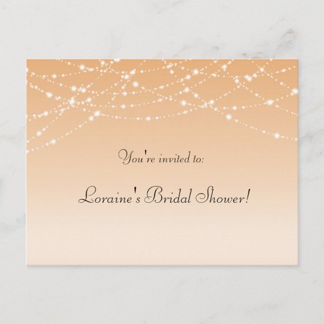 Peach Sparkle Lights Bridal Wedge Party Postkarte (Vorderseite)