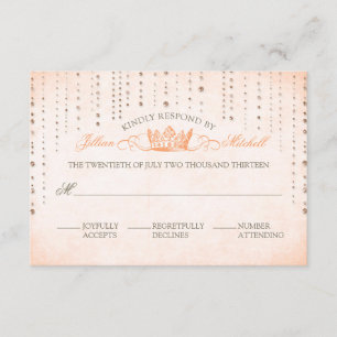 Peach Sparkles & Crown Fairytale Wedding Carte RSV
