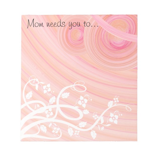 Peach Spirals, Filigree und Blume Art Custom Notizblock (Vorderseite)