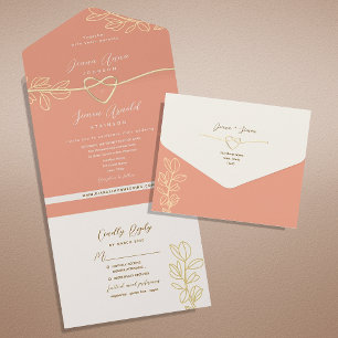 Peach Spring Wedding All In One Einladung