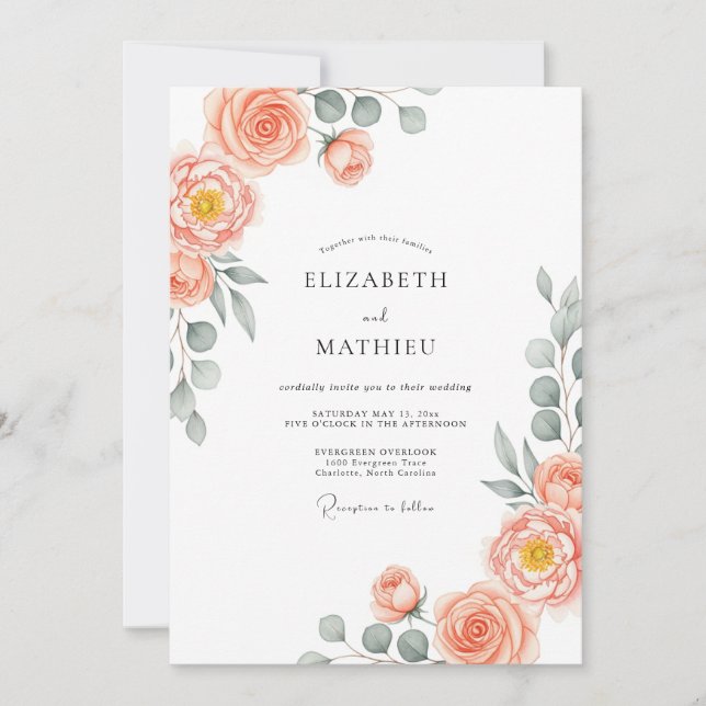 Peach Stately Spring Wedding Einladung (Vorderseite)