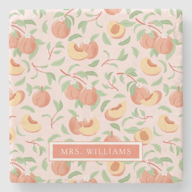 Peach Stone Frucht Personalisiert Stone Untersetze Steinuntersetzer (Vorderseite)