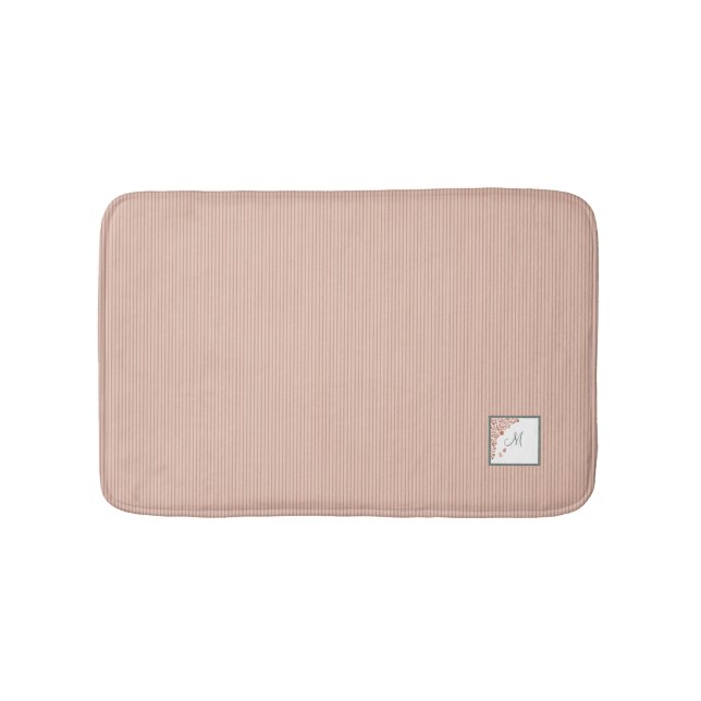 Peach Strip Terracotta Butterfly Script Monogram Badematte (Vorderseite)
