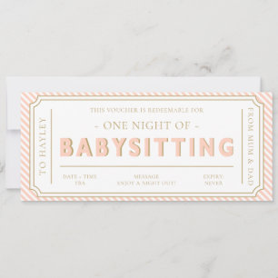 Peach Stripe Babysitting Gutscheinkarte Einladung