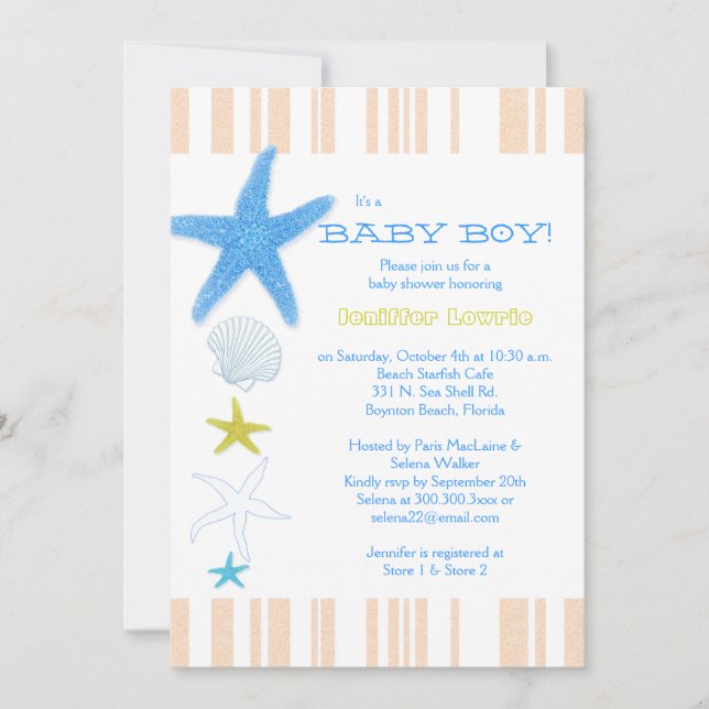 Peach Stripes Blue Beach Baby Baby Babydusche Einladung (Vorderseite)