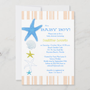 Peach Stripes Blue Beach Baby Baby Babydusche Einladung