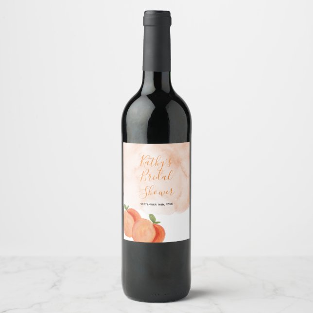 Peach Summer Fête des mariées Vin Étiquette (Devant)