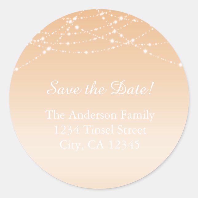 Peach Summer Glitzer Hochzeitadressen Labels Runder Aufkleber (Vorderseite)