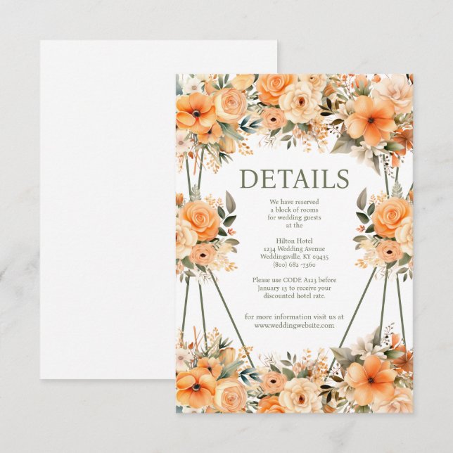 Peach Summer Wedding Details Eintrittskarte Begleitkarte (Vorne/Hinten)