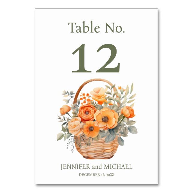 Peach Summer Wedding Tischnummer (Vorderseite)