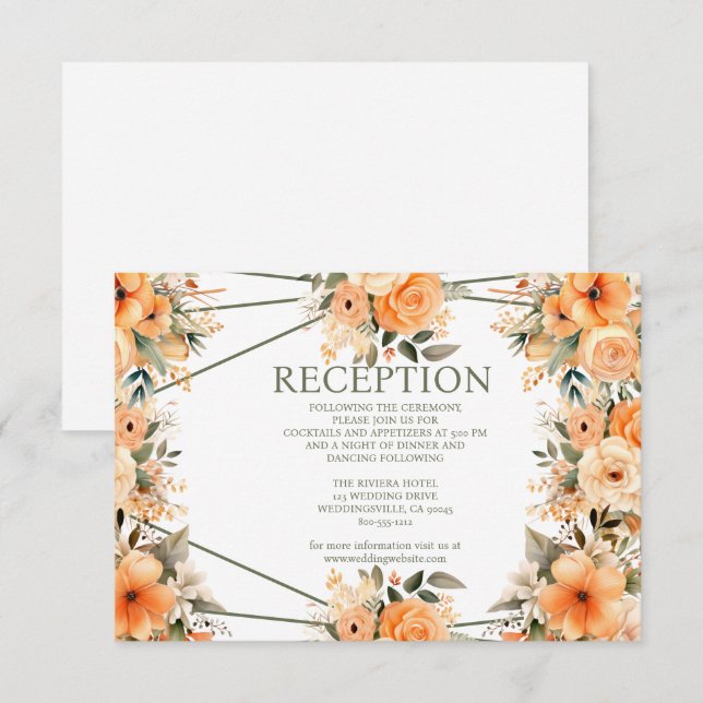 Peach Summer Wedeption Enclosure Card Begleitkarte (Vorne/Hinten)