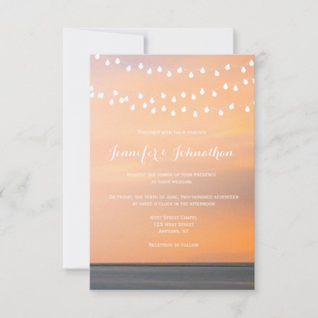 Peach sunset beach invitations à mariage (Devant)