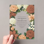 Peach, Terracotta & Cream Floral Wedding Acryleinladungen<br><div class="desc">Elegant and timeless, this floral wedding invitation features a beautiful botanical arrangement in sophisticated trendy tones. The design combines soft florals and lush greenery to create a romantic and refined look that is perfect for modern weddings, garden ceremonies, and classic celebrations. Printed on premium acrylic for a luxurious presentation, this...</div>