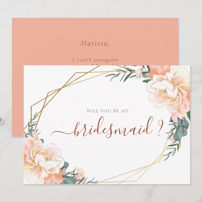Peach Terracotta Gold werden Sie meine Bridesmaid Einladung (Vorne/Hinten)