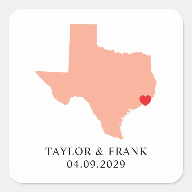 Peach Texas Wedding Quadratischer Aufkleber (Vorderseite)