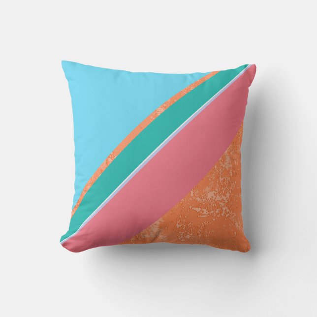 Peach Texture with Coral and Aquamarin Stripes Kissen (Vorderseite)