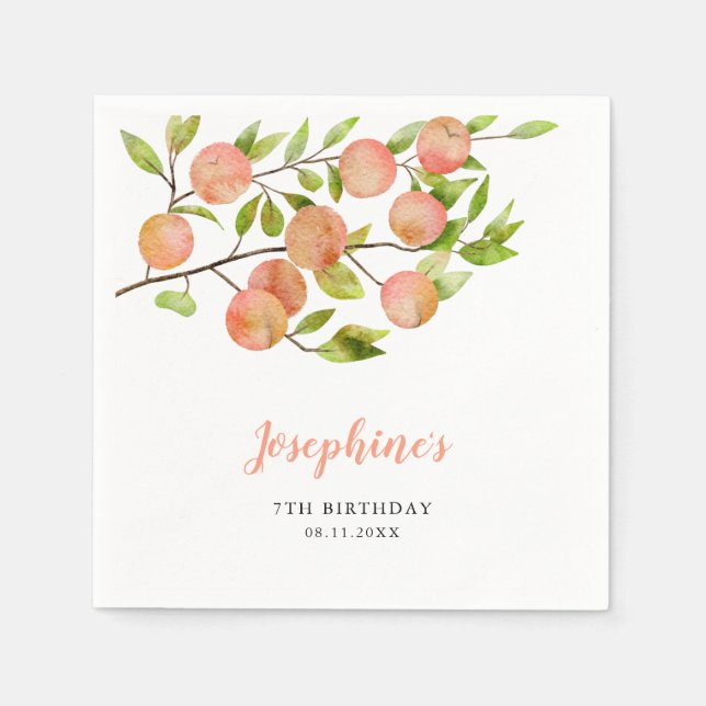 Peach Theme Girl Birthday Party Serviette (Vorderseite)