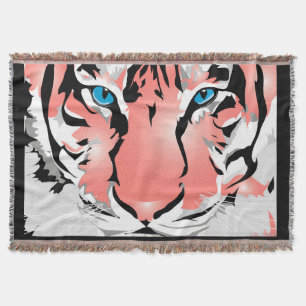 PEACH TIGER THROW BLANKET DECKE