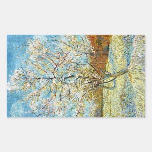 Peach Trees in Blossom Vincent Van Gogh Rechteckiger Aufkleber