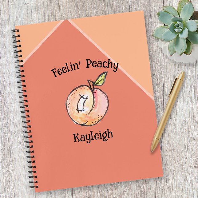 Peach Trendy Frucht Name Modern Niedlich Kitschy F Notizbuch (Von Creator hochgeladen)