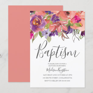 Peach Tropical Blume Boy Girl Taufe einladen Einladung