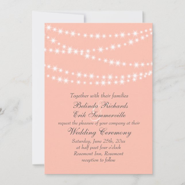 Peach Twinkle Lights Hochzeitseinladung Einladung (Vorderseite)