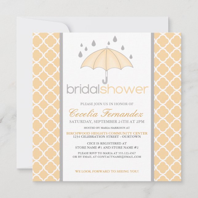 Peach Umbrella Bridal Dusche Einladungen (Vorderseite)