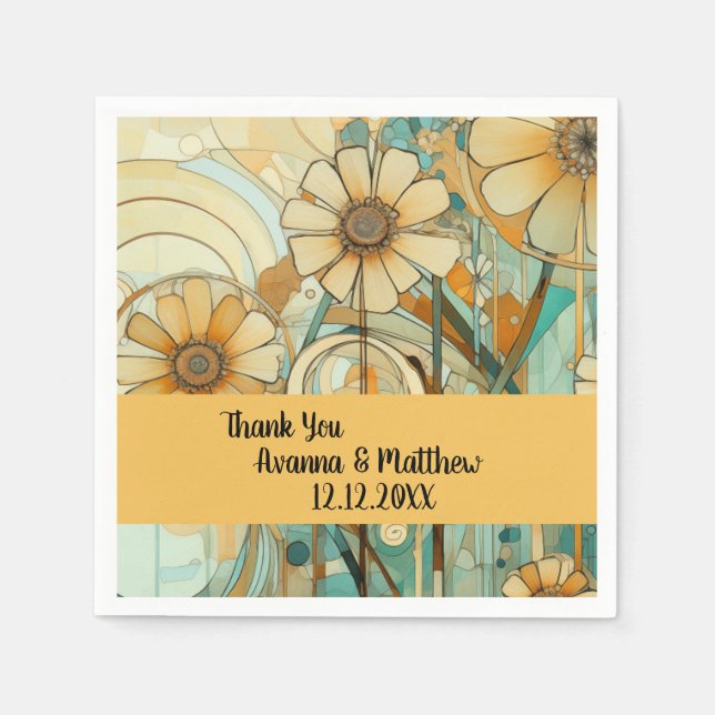 Peach und Beige Floral Abstrakt Serviette (Vorderseite)