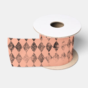 Peach und Black Distressed Harlequin Satinband