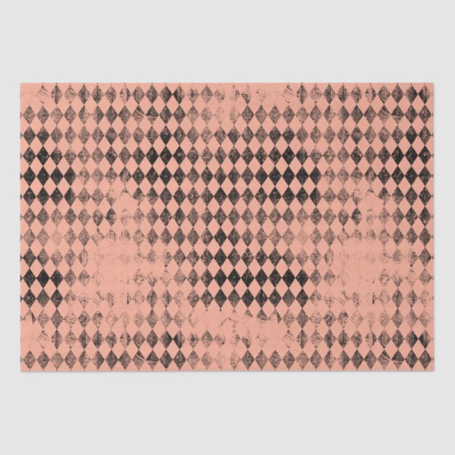 Peach und Black Distressed Harlequin Seidenpapier (Vorderseite)