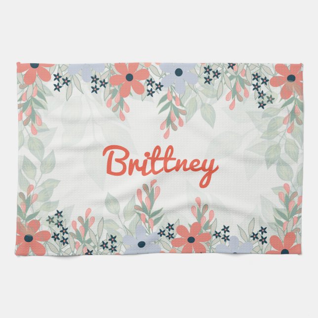 Peach und blue Blume Print Handtuch (Horizontal)