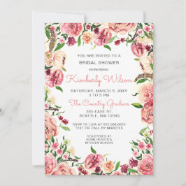 Peach und Coral Blume Blumenkohl Brautparty Einladung
