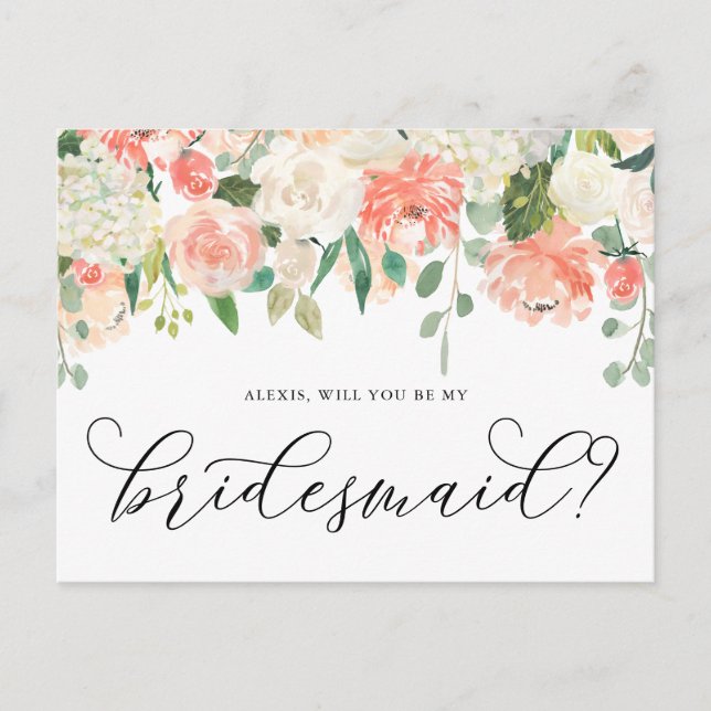 Peach und Elfenbein Blume werden Sie meine Bridesm Postkarte (Vorderseite)