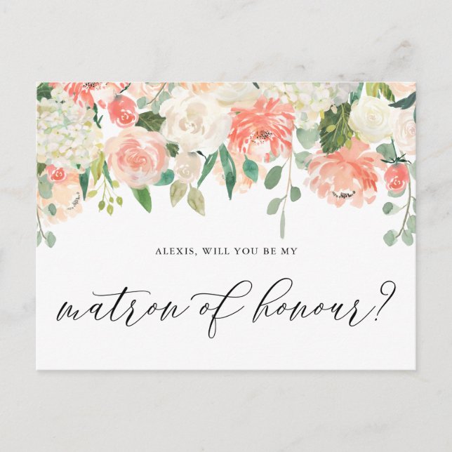 Peach und Elfenbeinerde Blume sind meine Ehrenmatr Postkarte (Vorderseite)