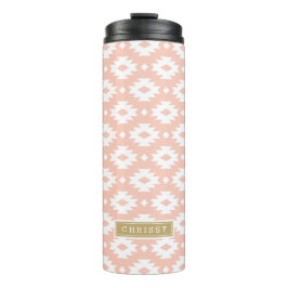 Peach und Gold Aztec Monogram Thermosbecher