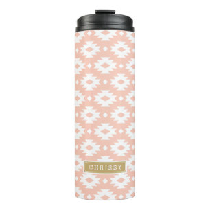 Peach und Gold Aztec Monogram Thermosbecher