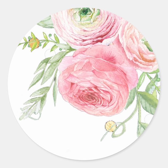 Peach und Green Floral Aufkleber (Vorderseite)