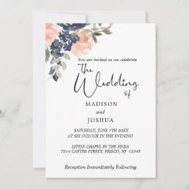 Peach und Indigo Blue Floral Einladung