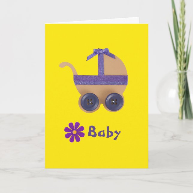 Peach und lila Babywagen personalisieren Karte (Vorderseite)